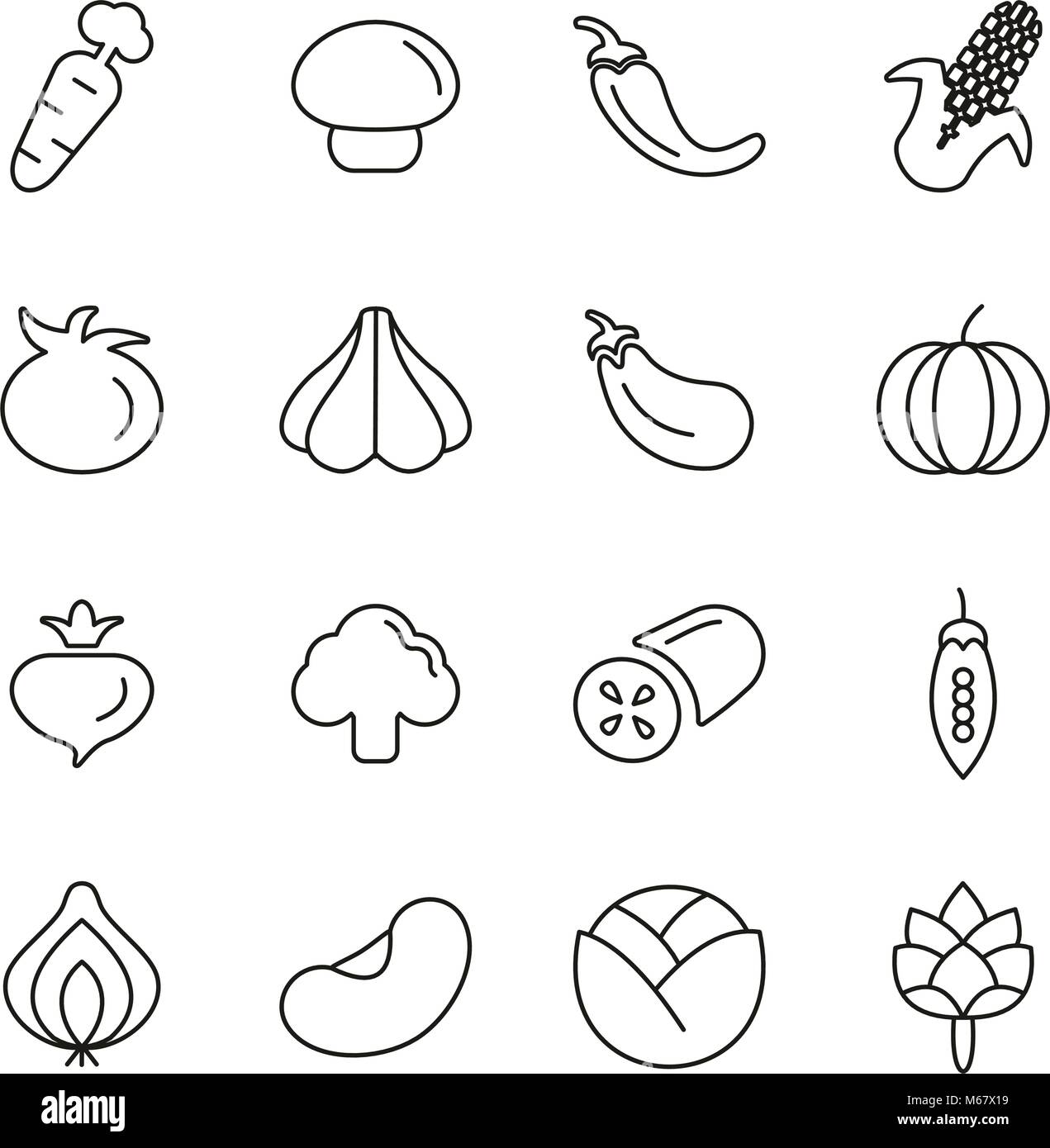 Vegetable Icons Thin Line Vector Illustration Set Stock Vector Image ...
