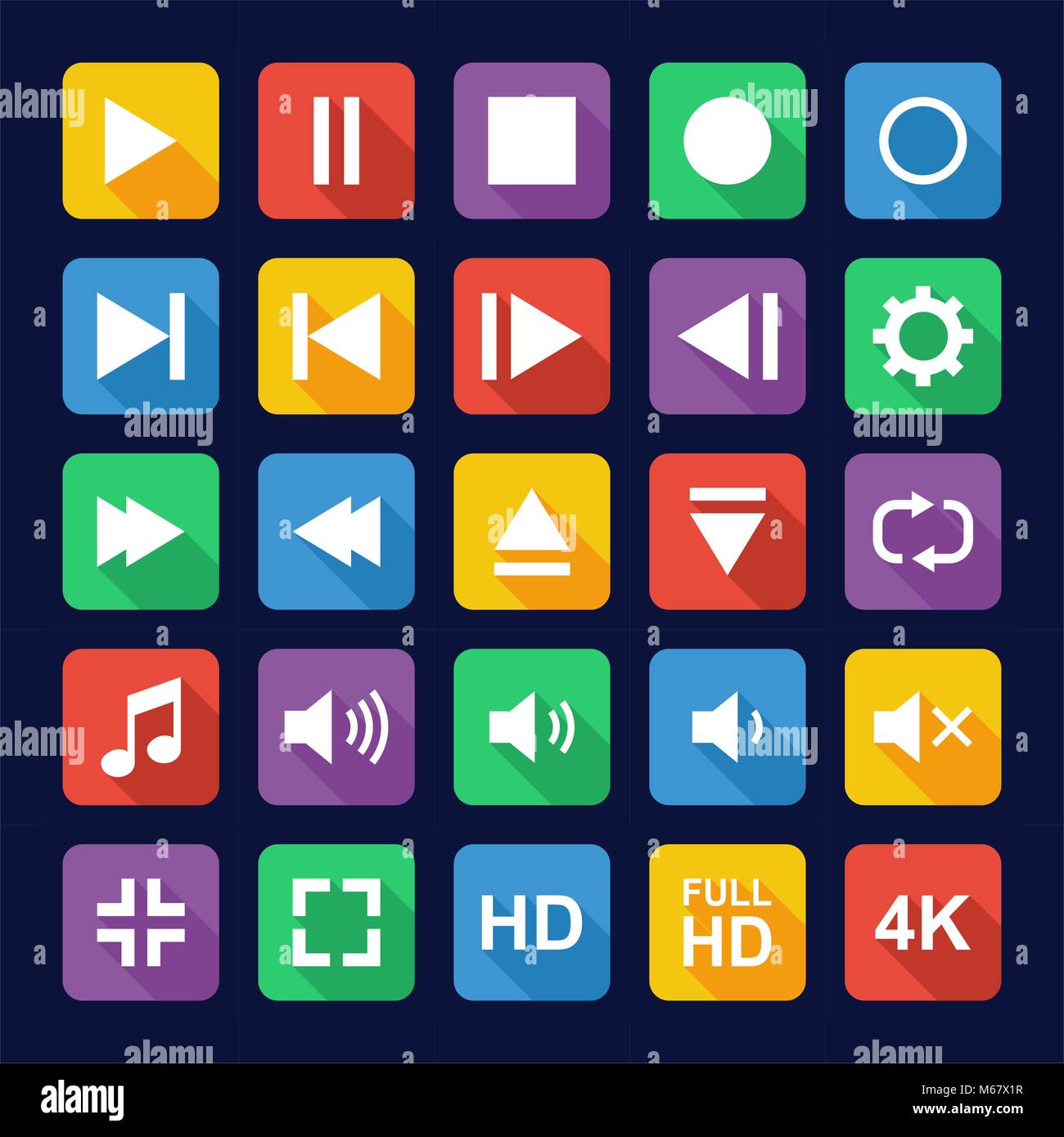 Video Or Music Or Camera Button Icons Flat Design Stock Vector