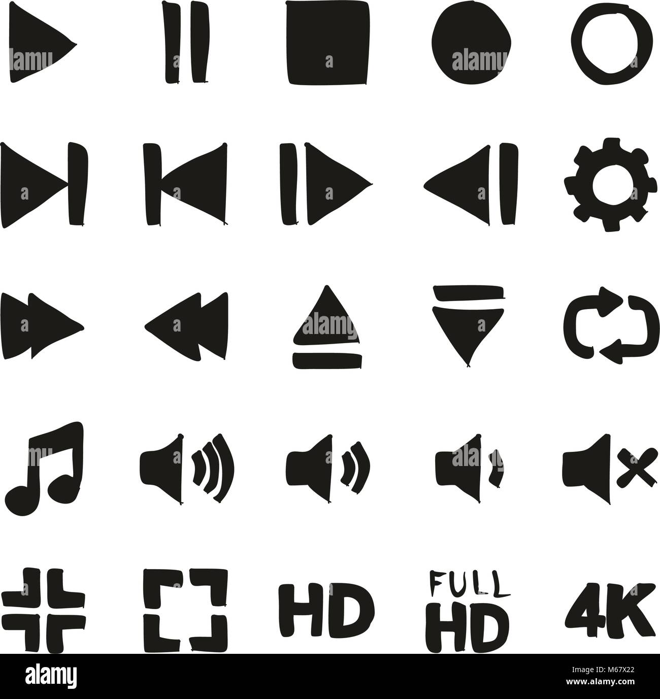 Video Or Music Or Camera Button Icons Freehand Fill Stock Vector