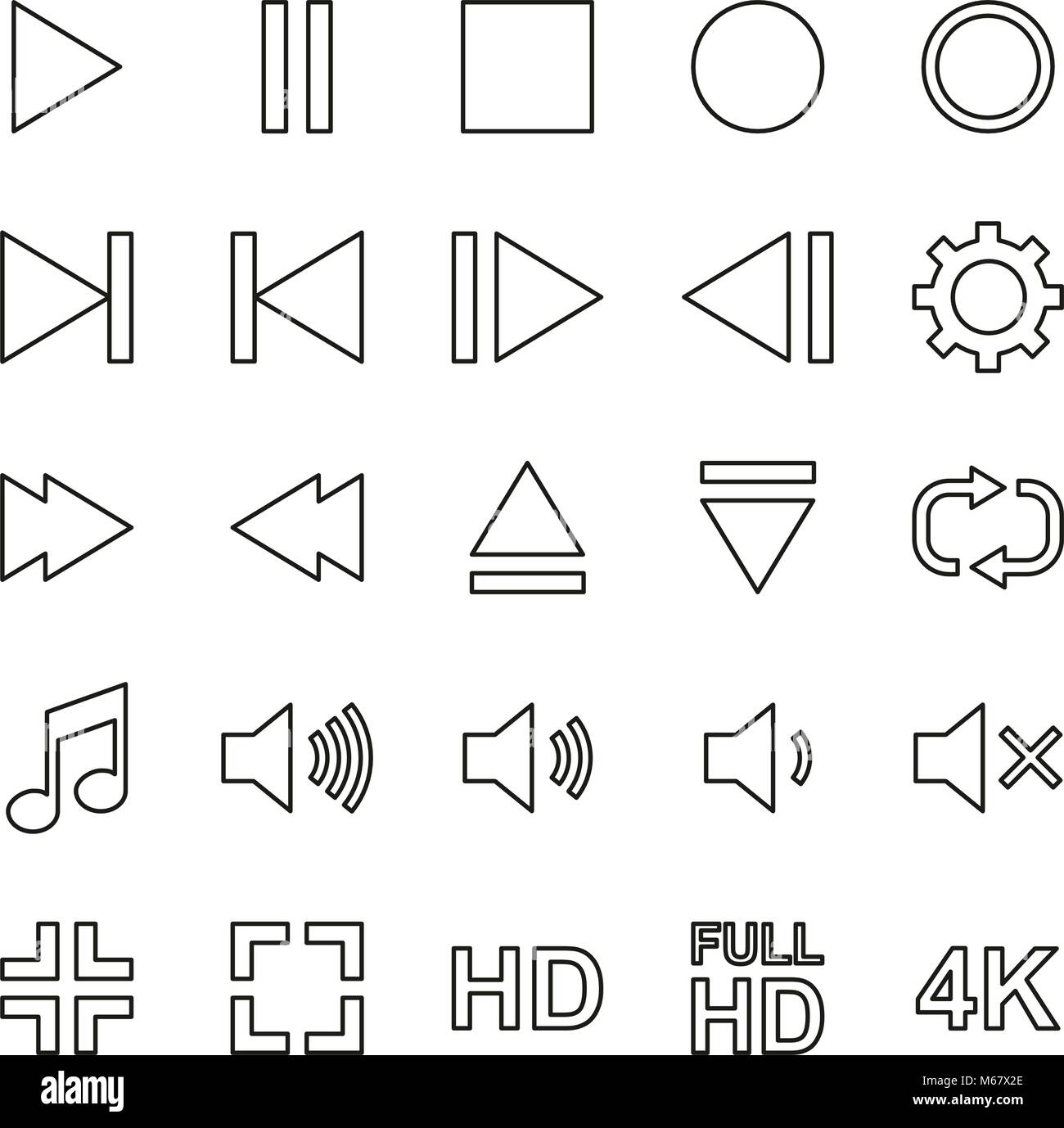 Video Or Music Or Camera Button Icons Thin Line Vector Illustration Set Stock Vector
