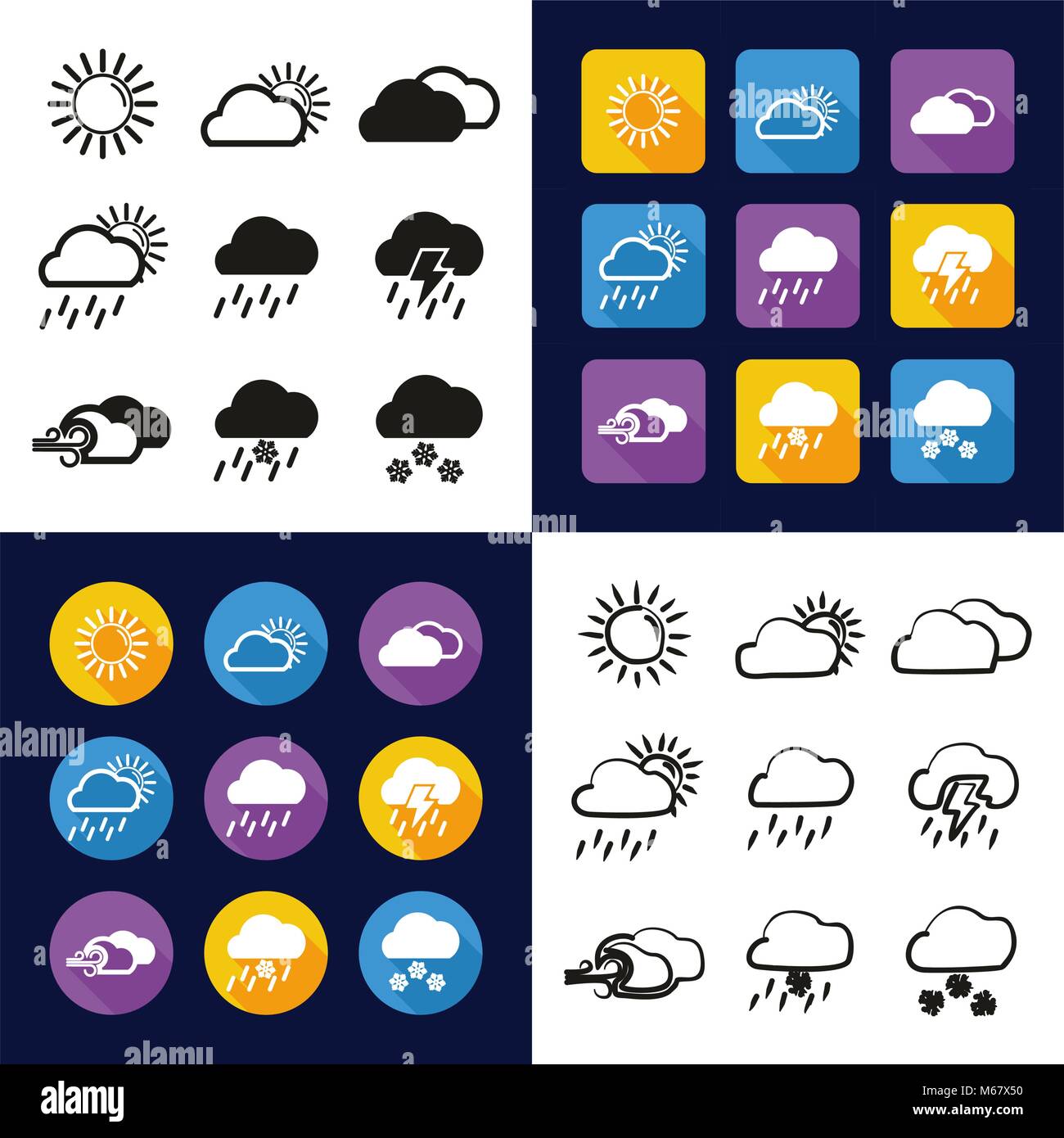 Weather All in One Icons Black & White Color Flat Design Freehand Set ...