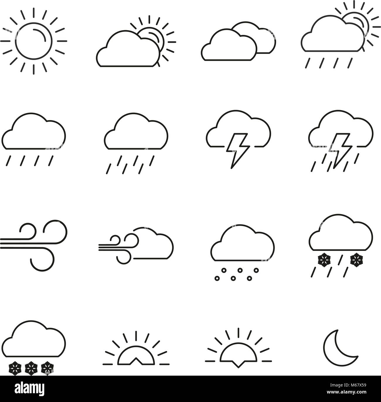 Weather Icons Thin Line Vector Illustration Set Stock Vector Image ...