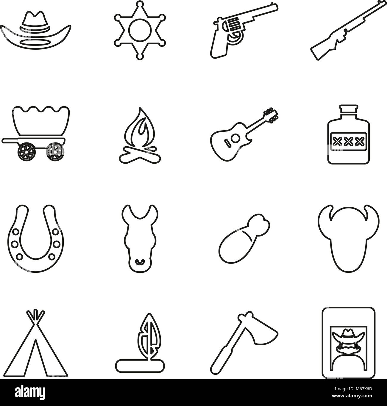 Wild West Icons Thin Line Vector Illustration Set Stock Vector Image ...