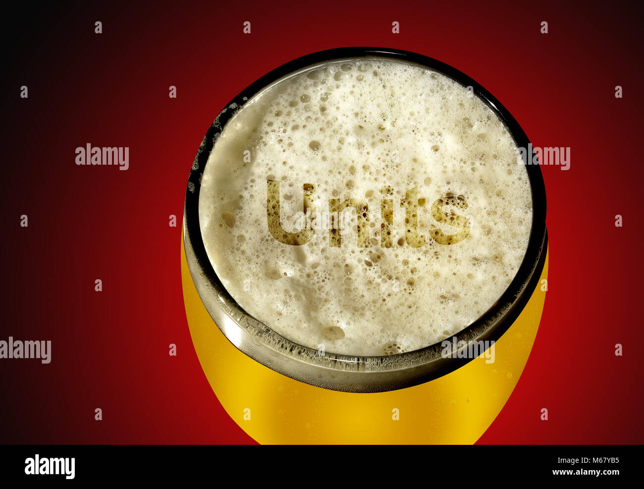 A glass of lager with 'Units' written in the froth. Use for articles on the safe amount of alcohol units to drink. Stock Photo