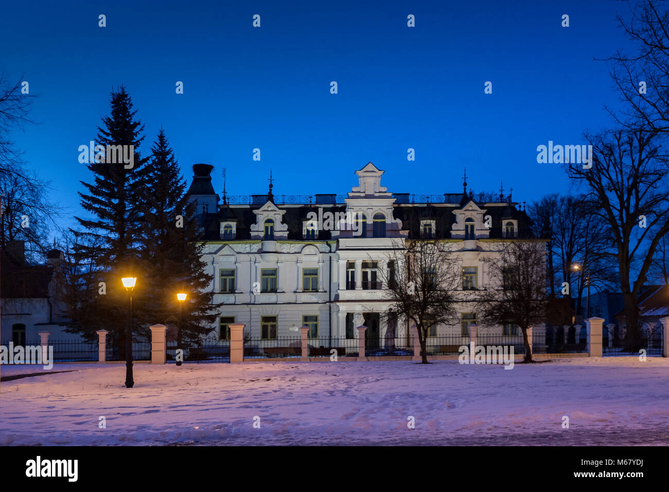 Renaissance palace in the winter at night Stock Photo