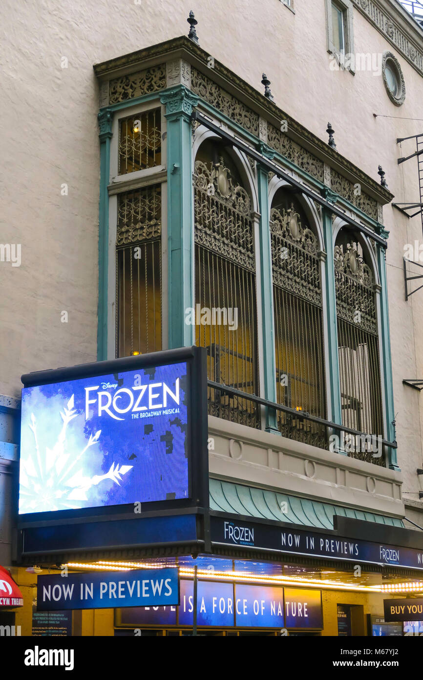 Disney's "Frozen" at the St. James Theatre, Times Square, NYC, USA