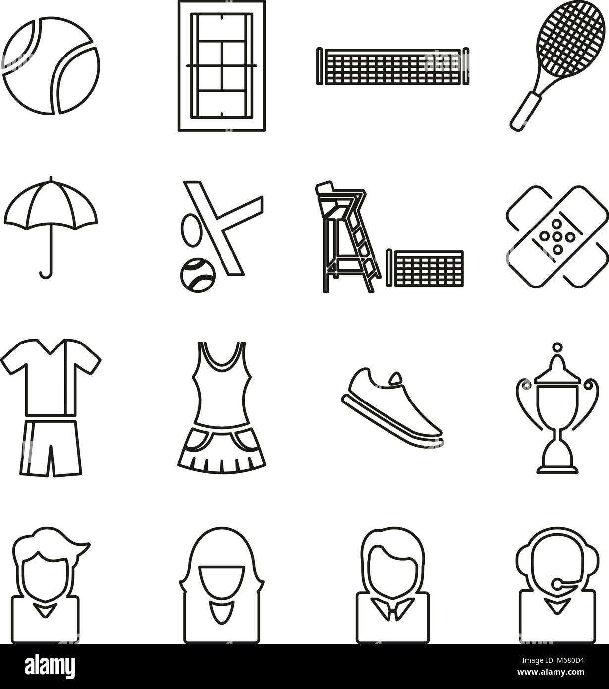 Tennis Sport or Tennis Match Icons Thin Line Vector Illustration Set ...