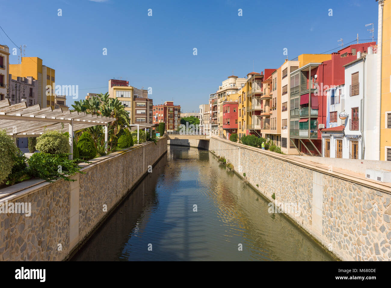 The Segura River in the centre of Orihuela city, Province of Alicante, Spain. Stock Photo