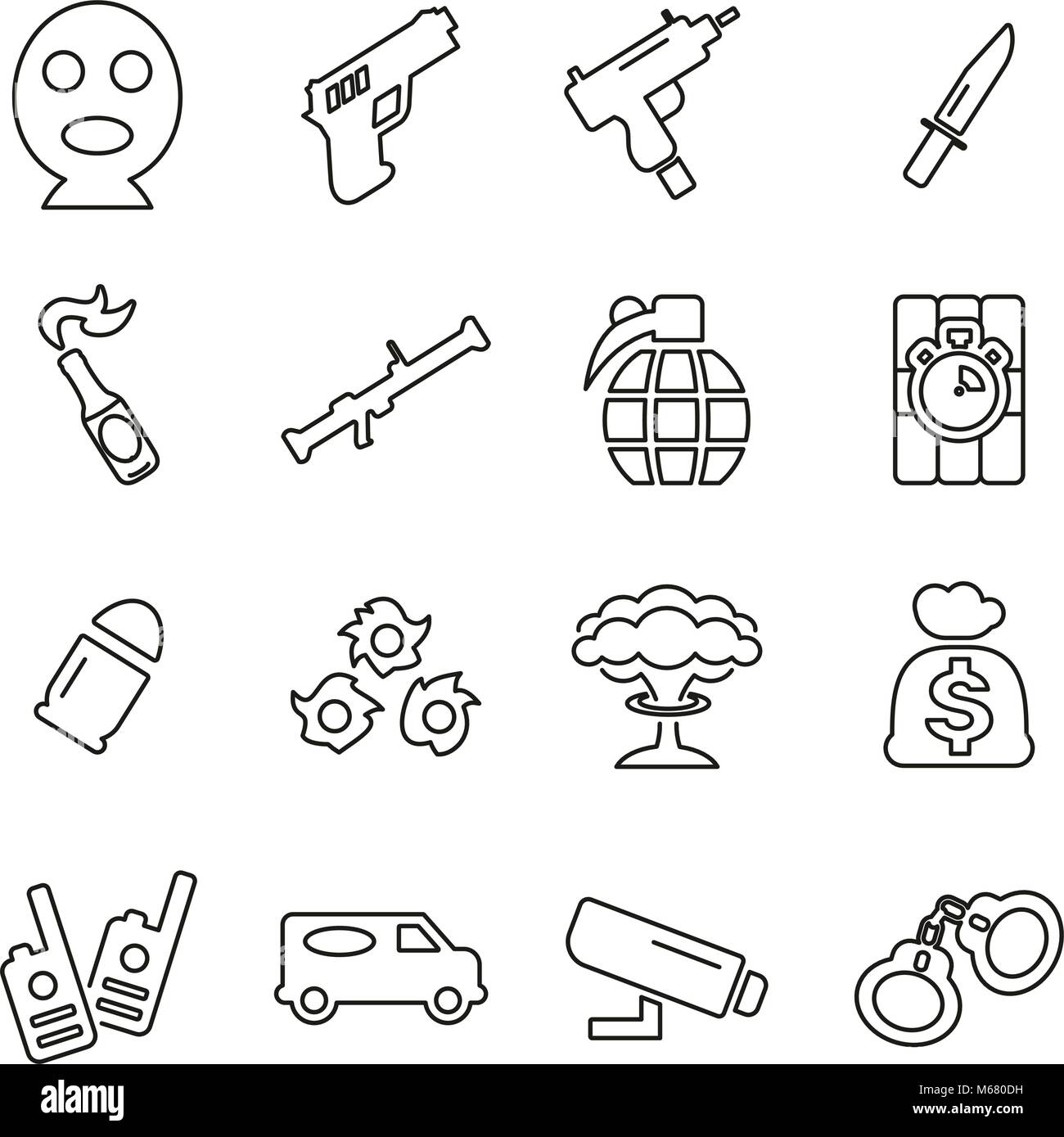 Terrorist or Assassin Icons Thin Line Vector Illustration Set Stock ...