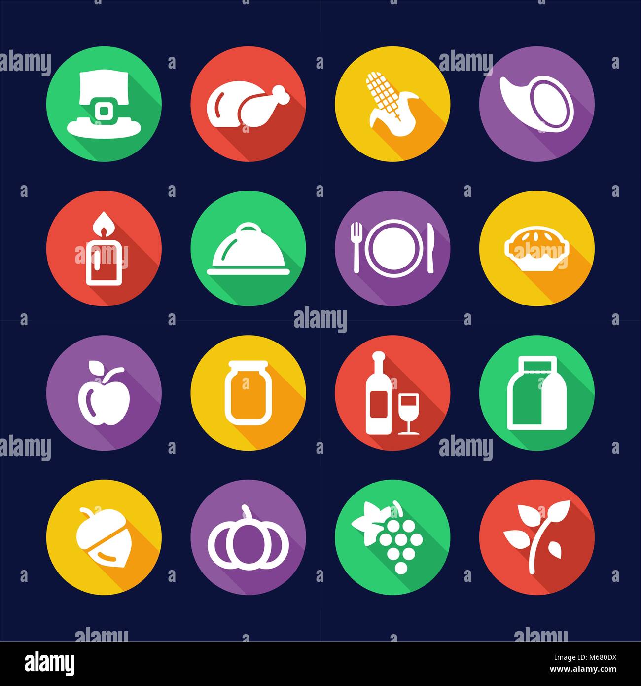 Thanksgiving Icons Flat Design Circle Stock Vector Image & Art - Alamy