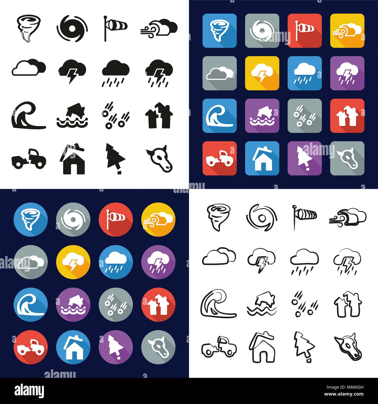 Tornado All in One Icons Black & White Color Flat Design Freehand Set ...