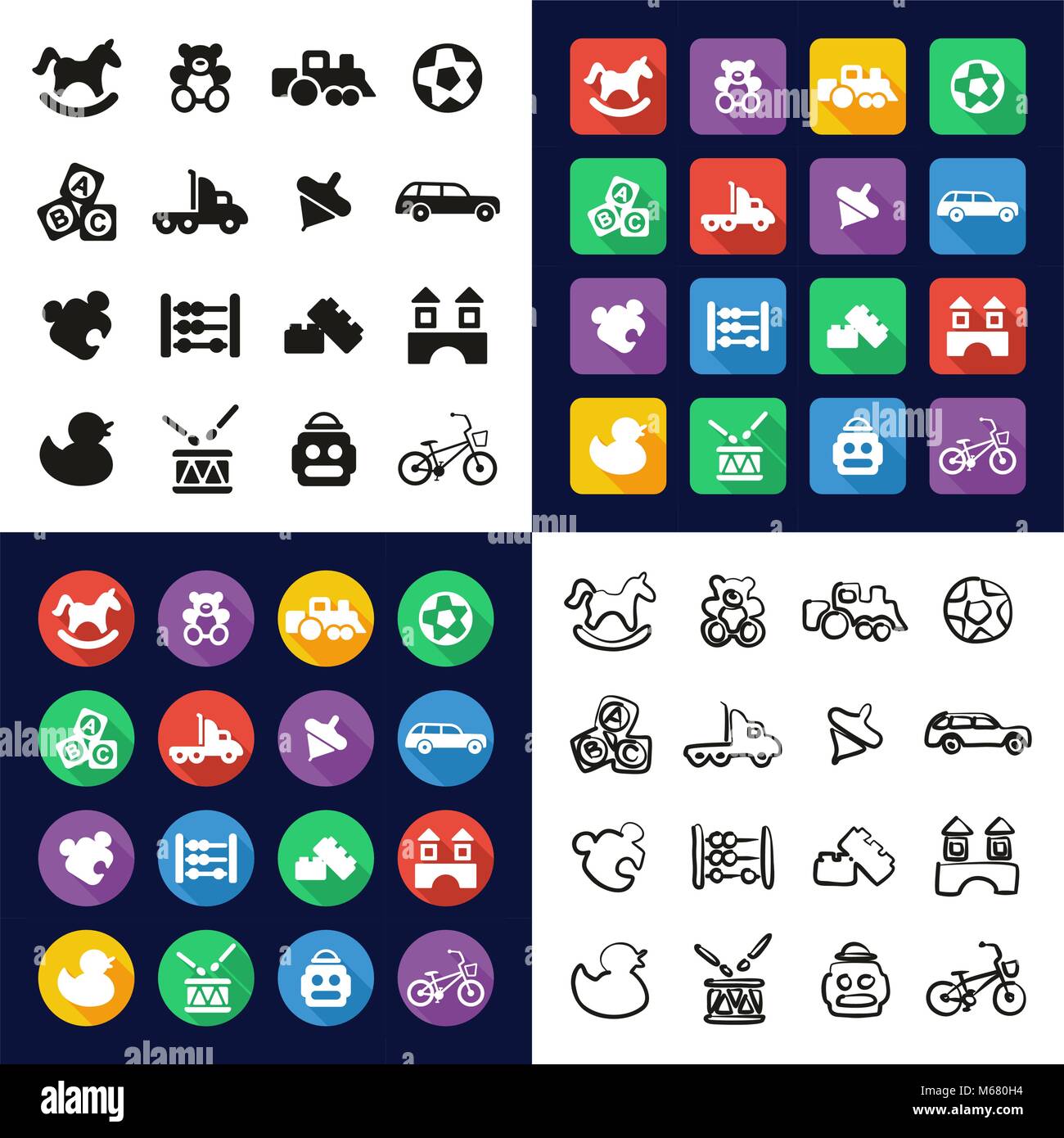 Toys All in One Icons Black & White Color Flat Design Freehand Set ...