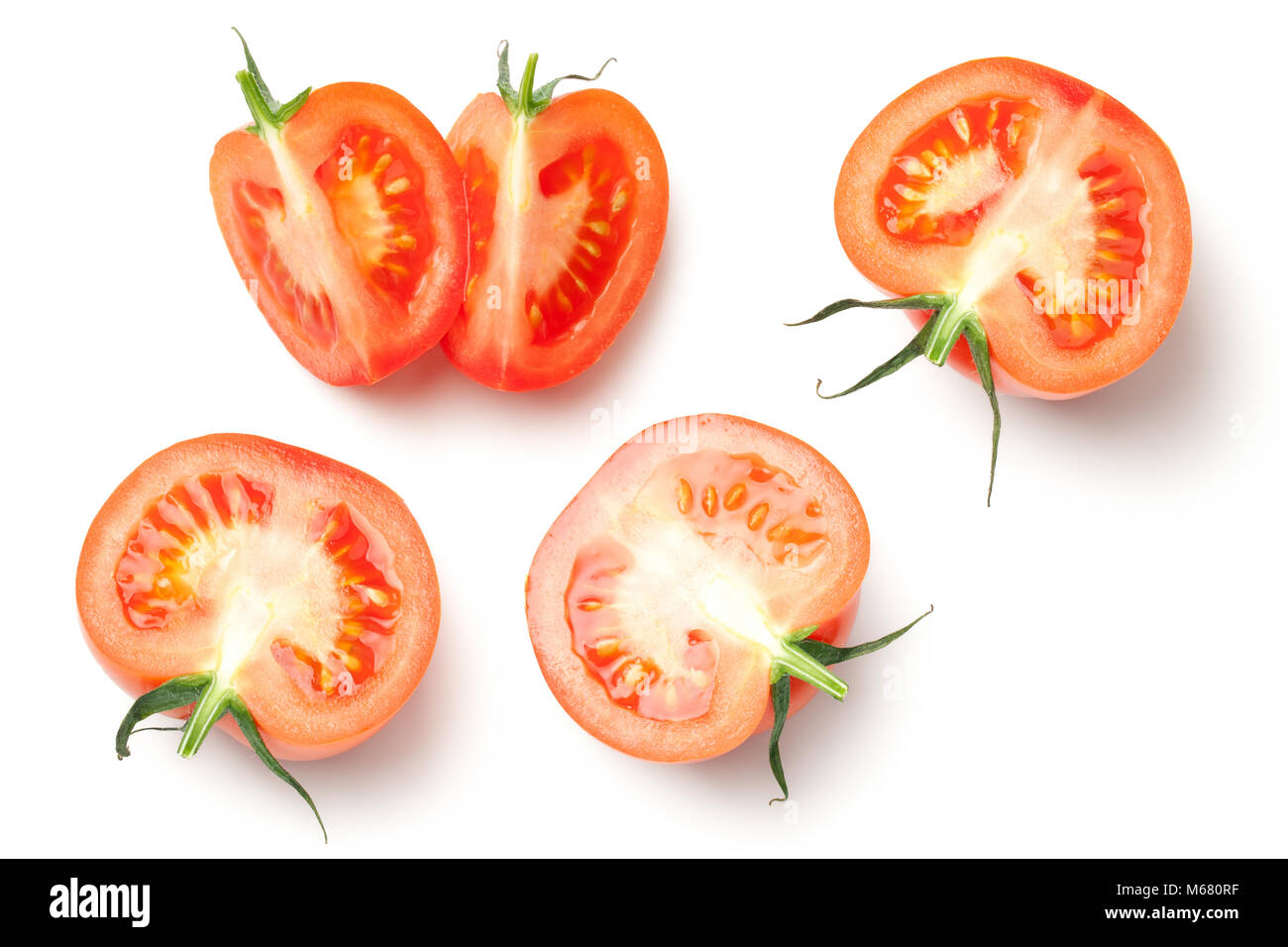 Fresh tomatoes isolated on white background. Top view Stock Photo