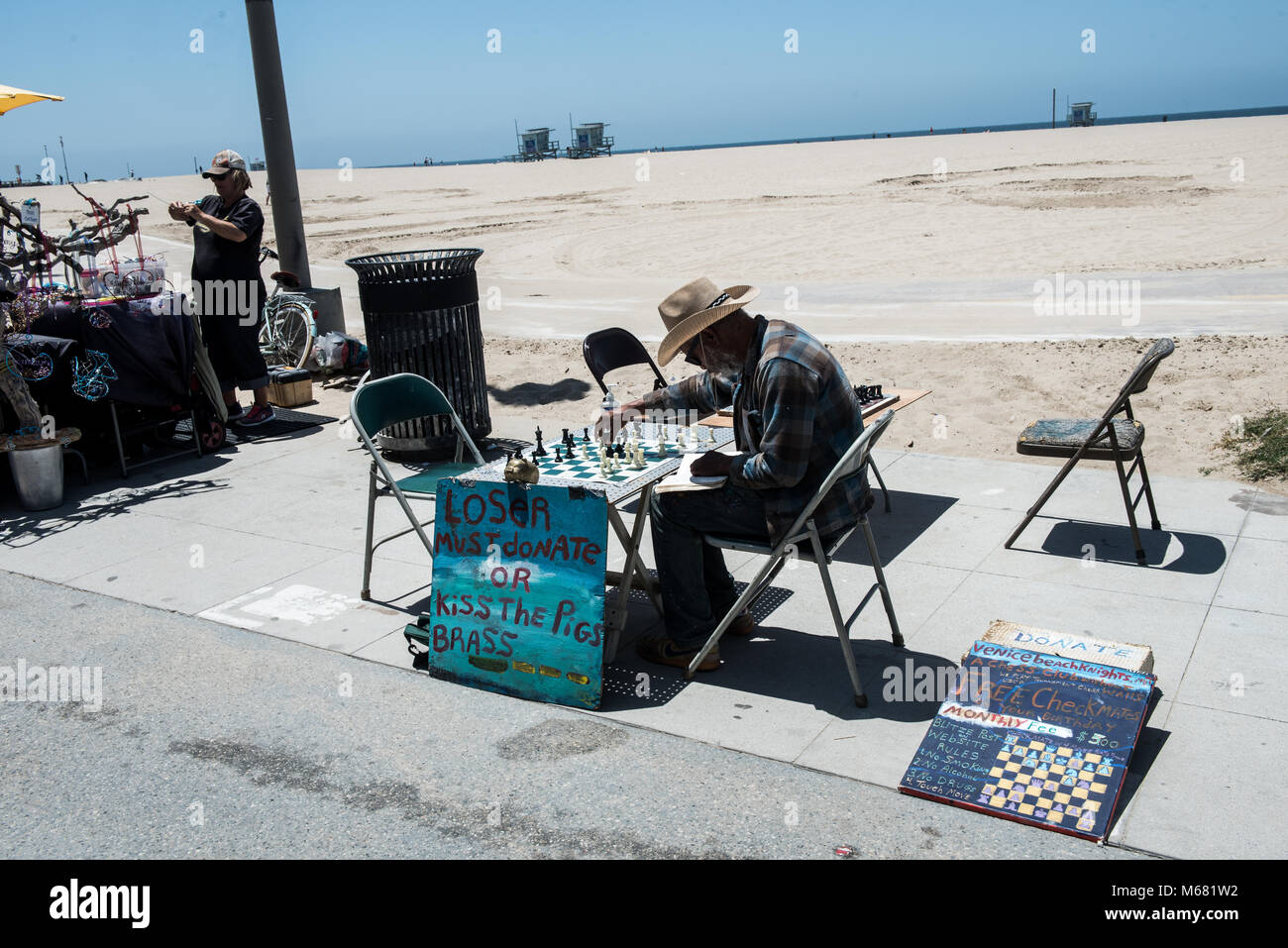 VENICE BEACH, USA MAY 18, 2017 Savant chess player practicing while