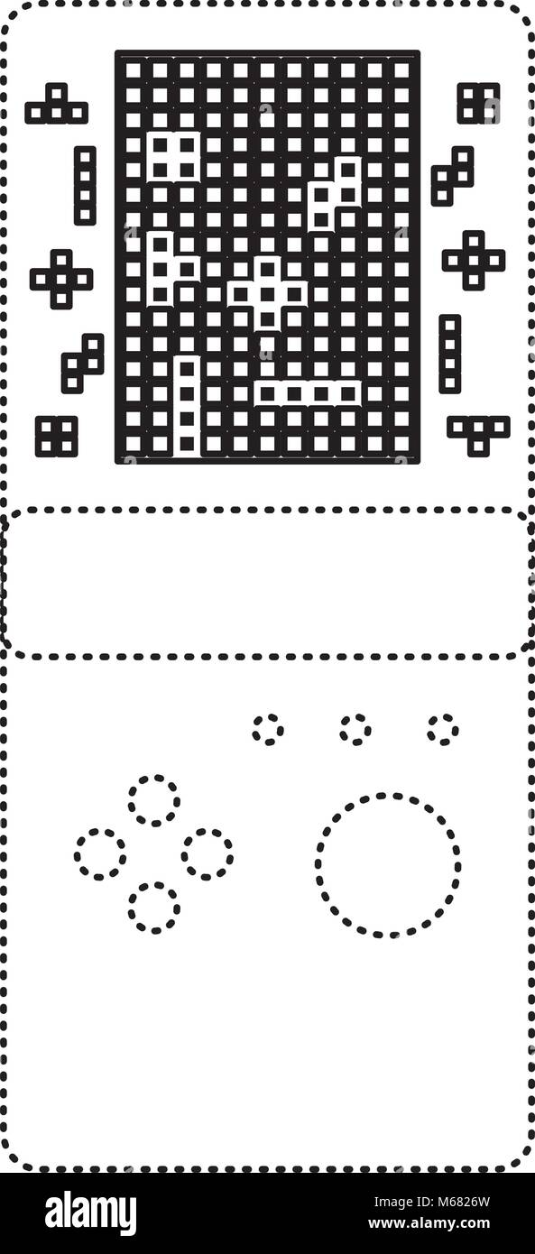 portable game console retro game tetris vector illustration dotted line ...