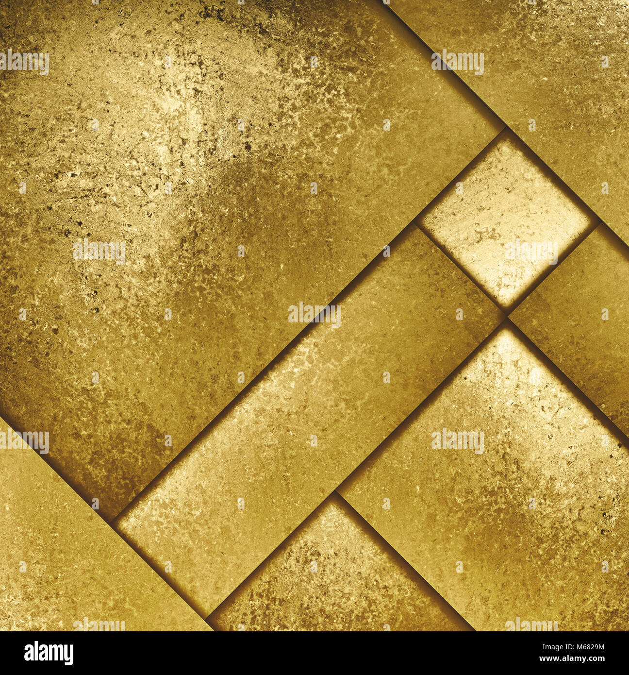 elegant gold background with abstract material design layers of metal plate with dark lines in intersecting pattern, fancy golden luxury backdrop Stock Photo