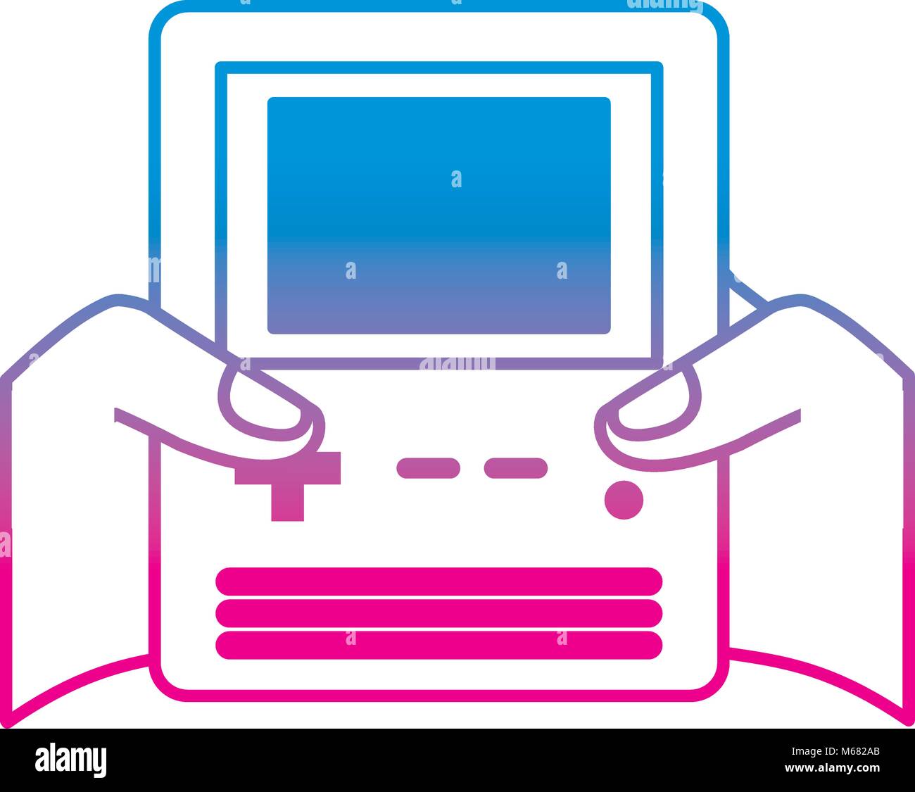 hands holding retro video game console vector illustration degrade ...