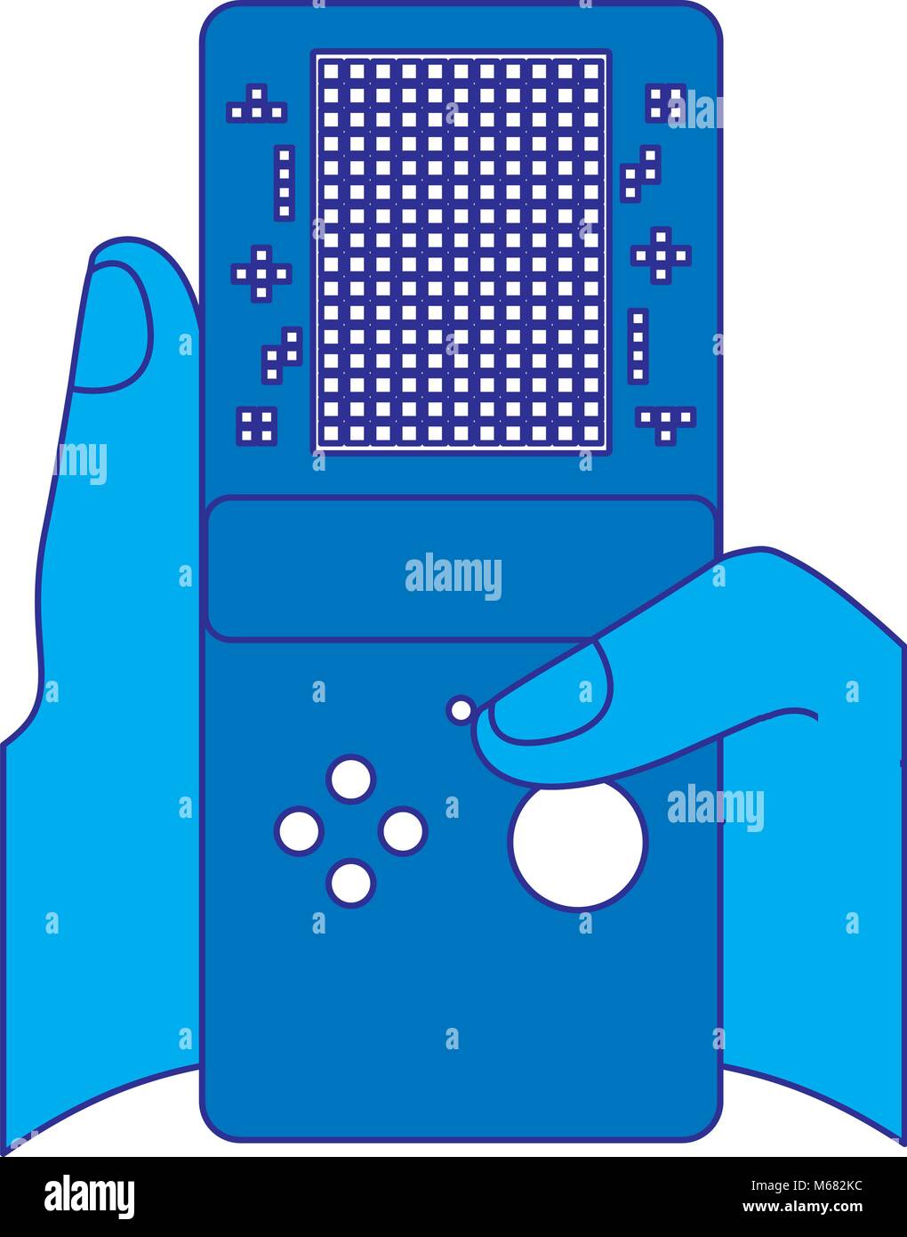 gamer hand holding console with tetris game on screen vector ...