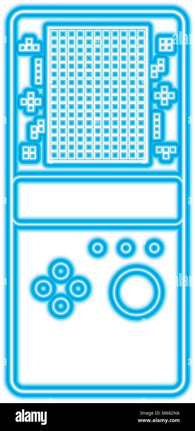 portable game console retro game tetris vector illustration blue neon ...