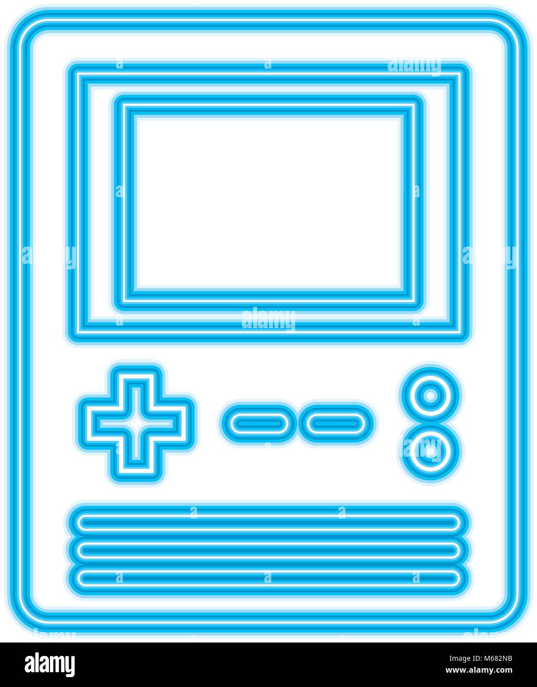 retro portable video game console gadget vector illustration blue neon ...