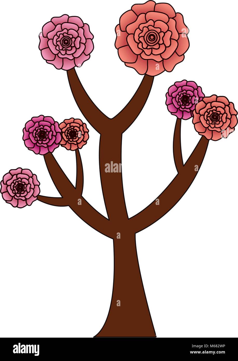 beautiful tree with flowers carnation decoration vector illustration ...