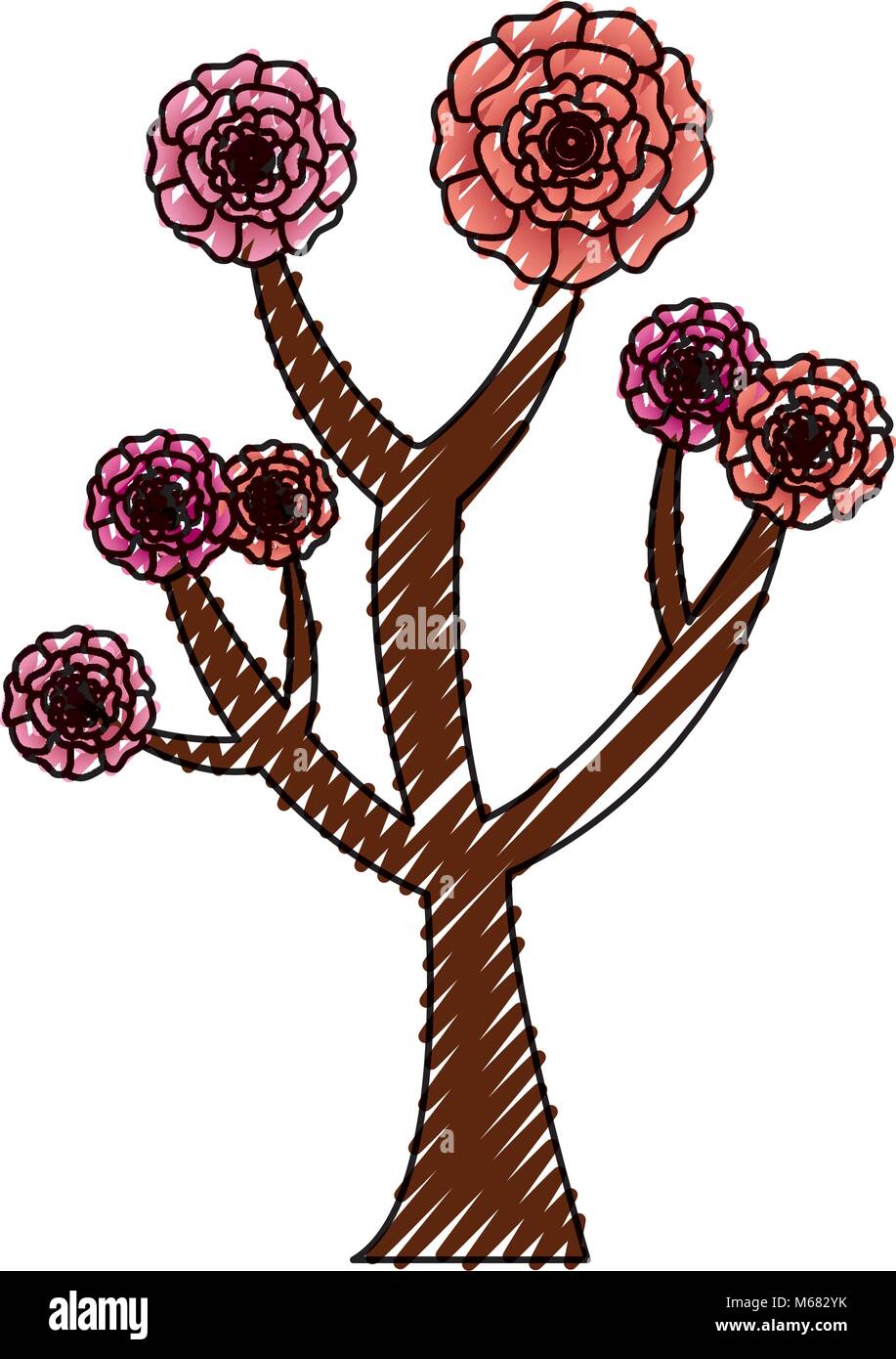 beautiful tree with flowers carnation decoration vector illustration ...