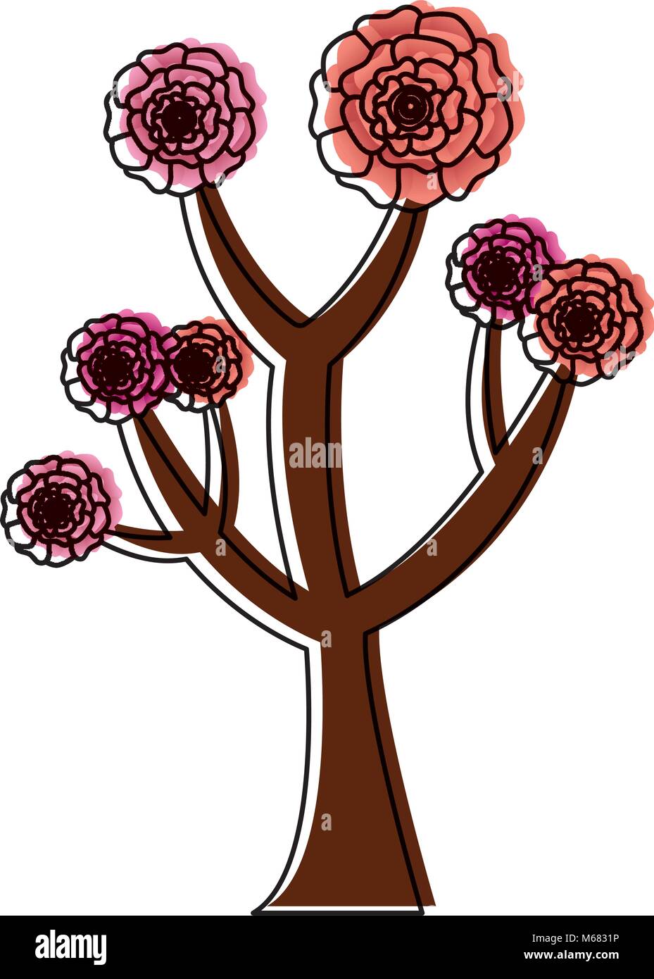 beautiful tree with flowers carnation decoration vector illustration ...