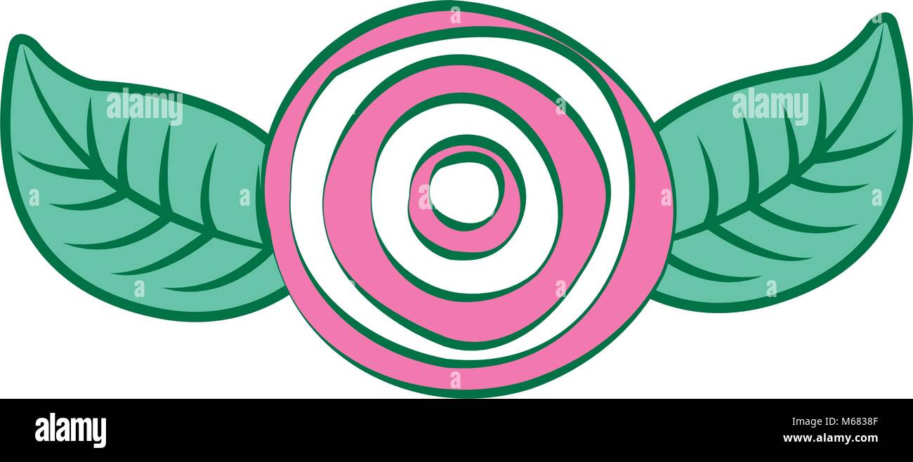 decorative pink rose with leaves top view vector illustration pink and