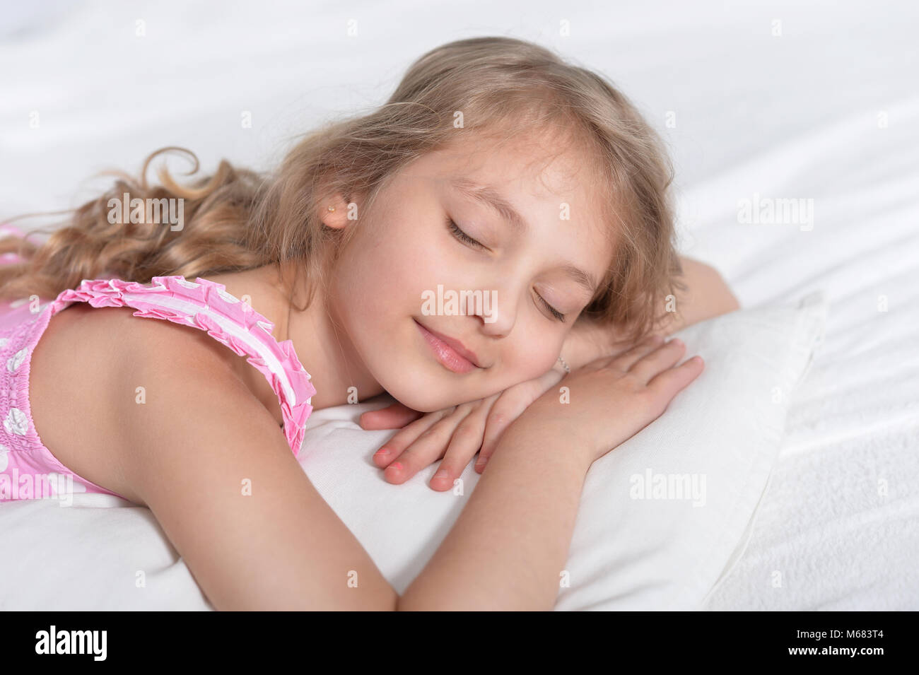 little girl sleeping in bed Stock Photo Alamy