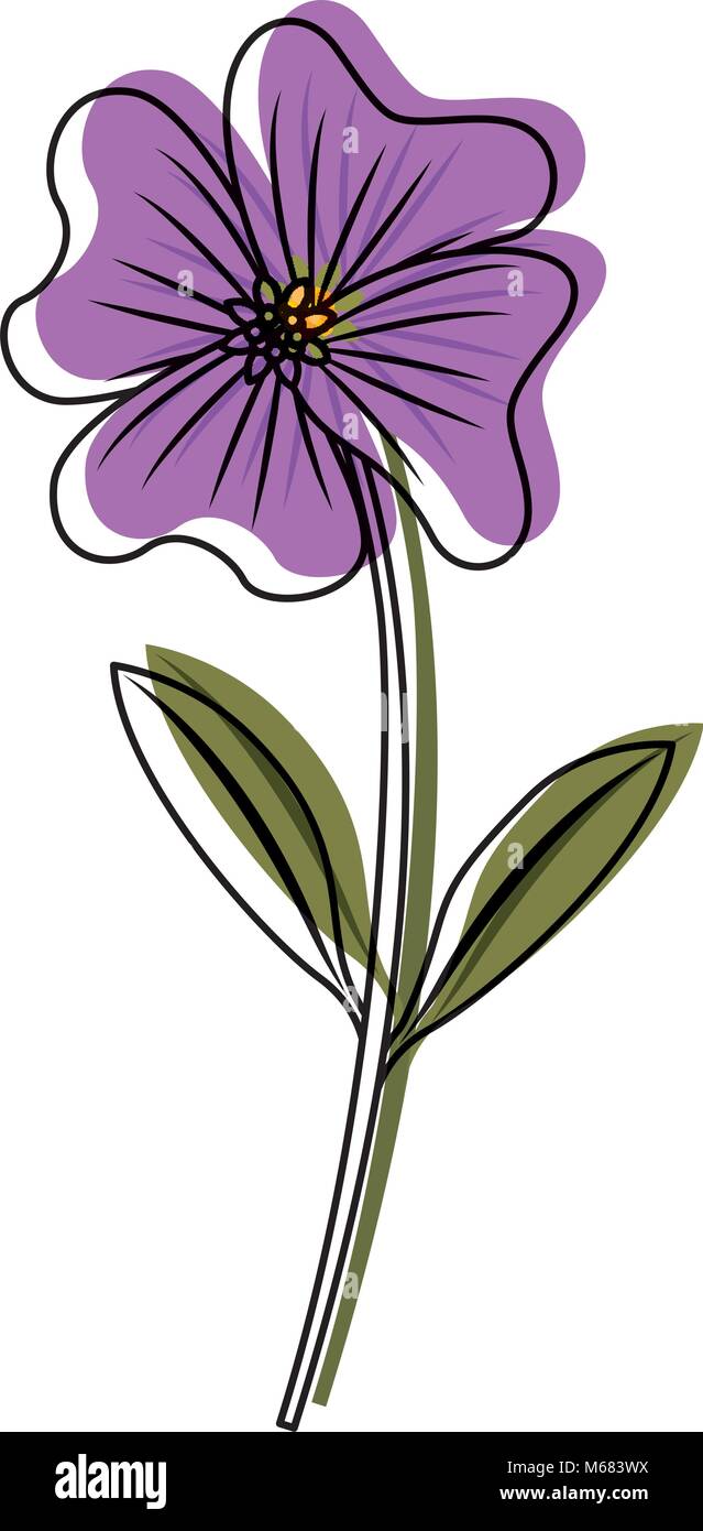 cute flower periwinkle petals leaves stem icon Stock Vector Image & Art ...