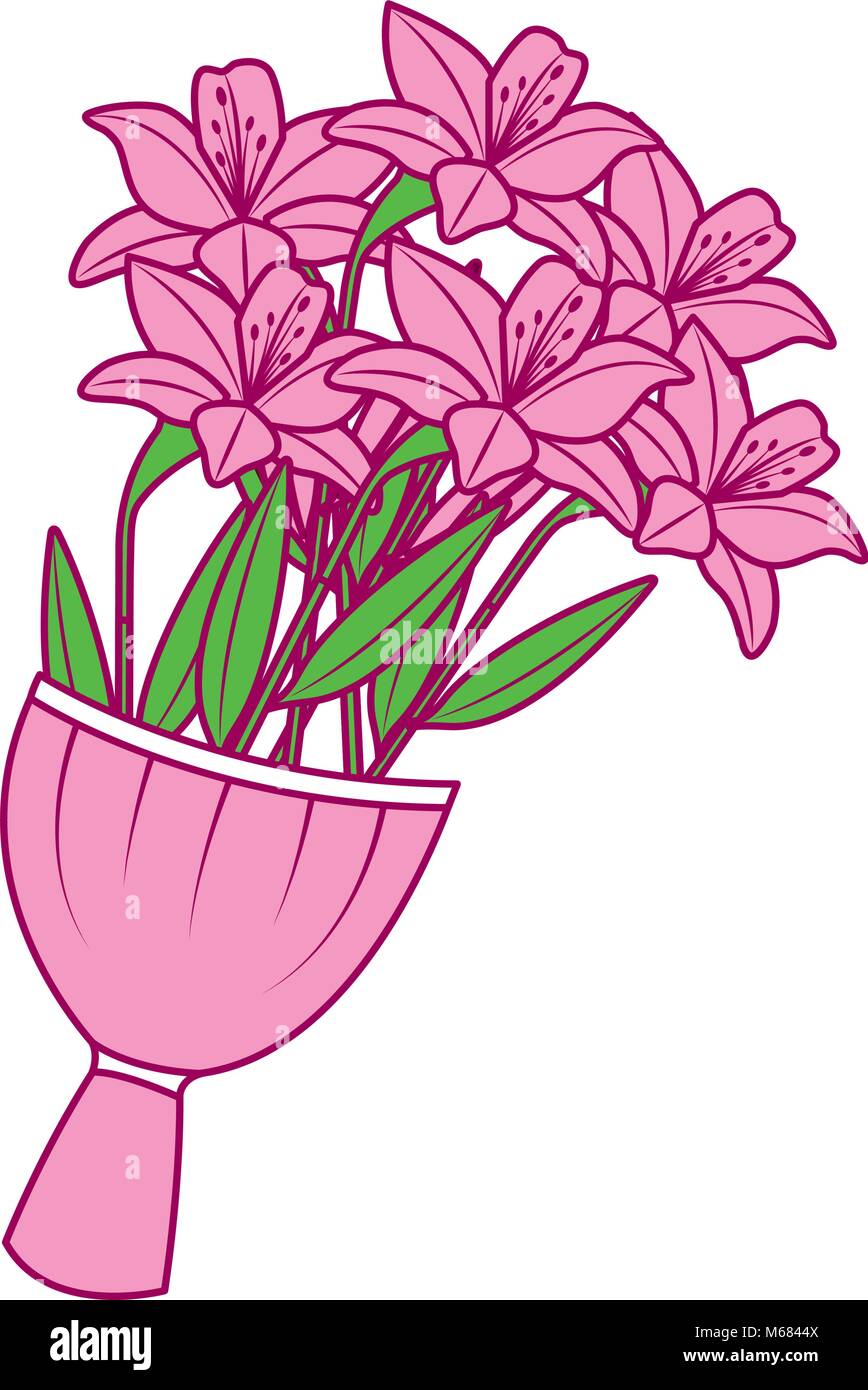 elegance delicate bouquet lilies flowers wrapped Stock Vector