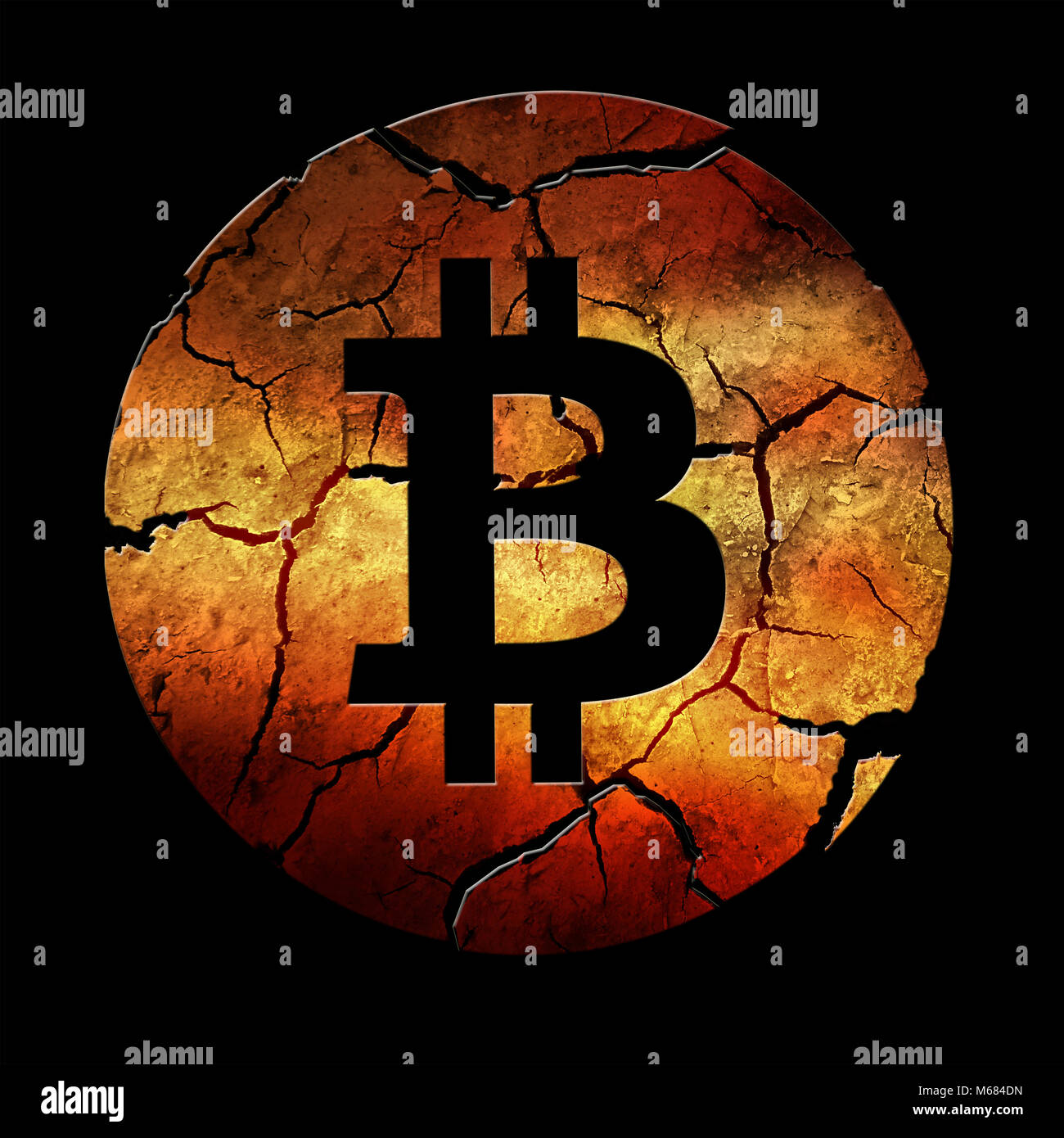 Symbol Bitcoin collapse. Symbol of Bitcoin with cracks and holes on black  background Stock Photo - Alamy