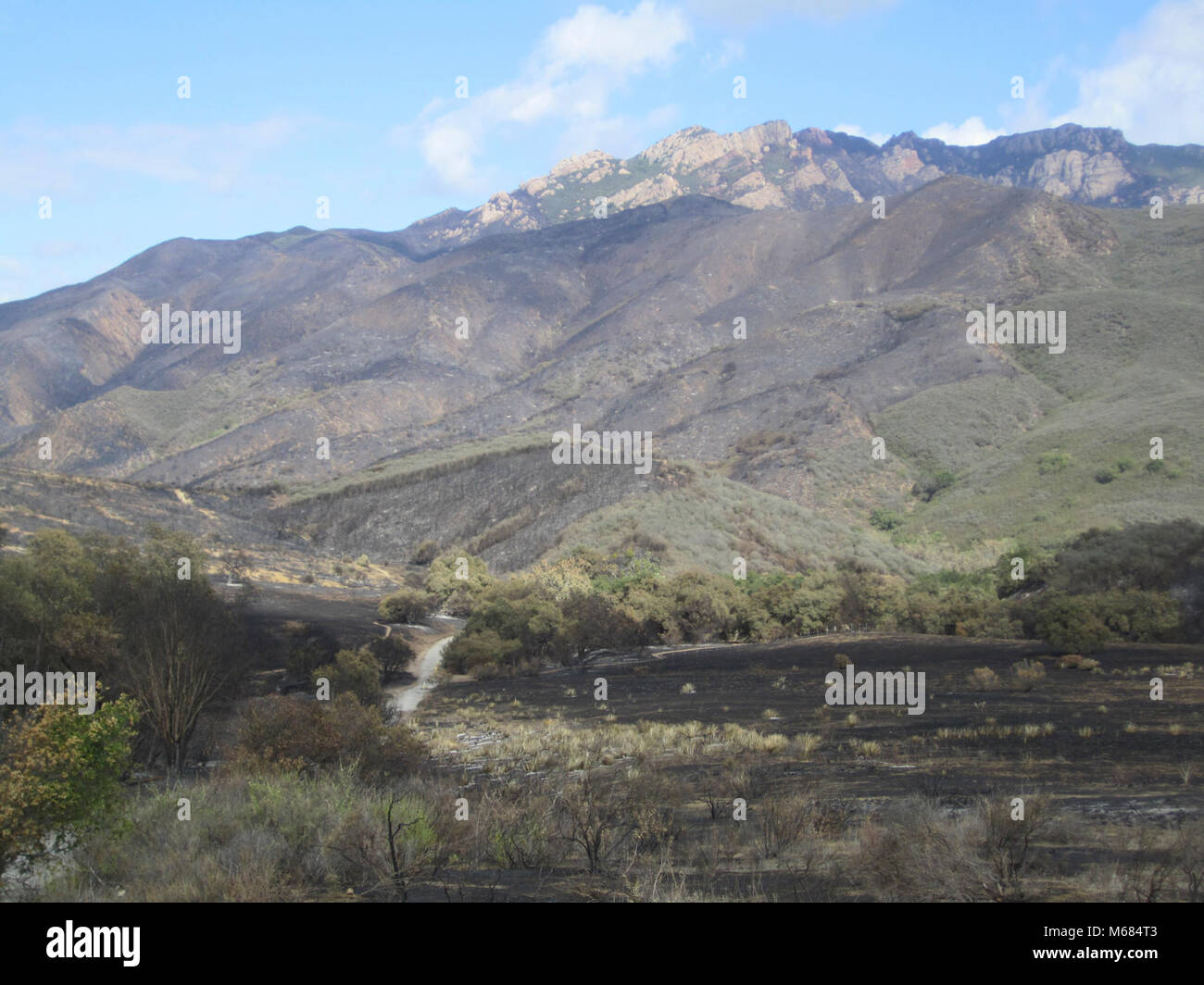 Springs Fire Up Sycamore Canyon and TriPeaks. Looking up and across