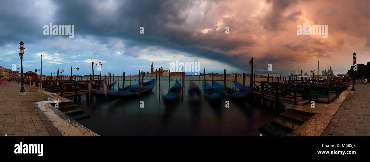 Venice Italy Sunset Panorama with Gondolas and Apocalyptic Sky Stock ...