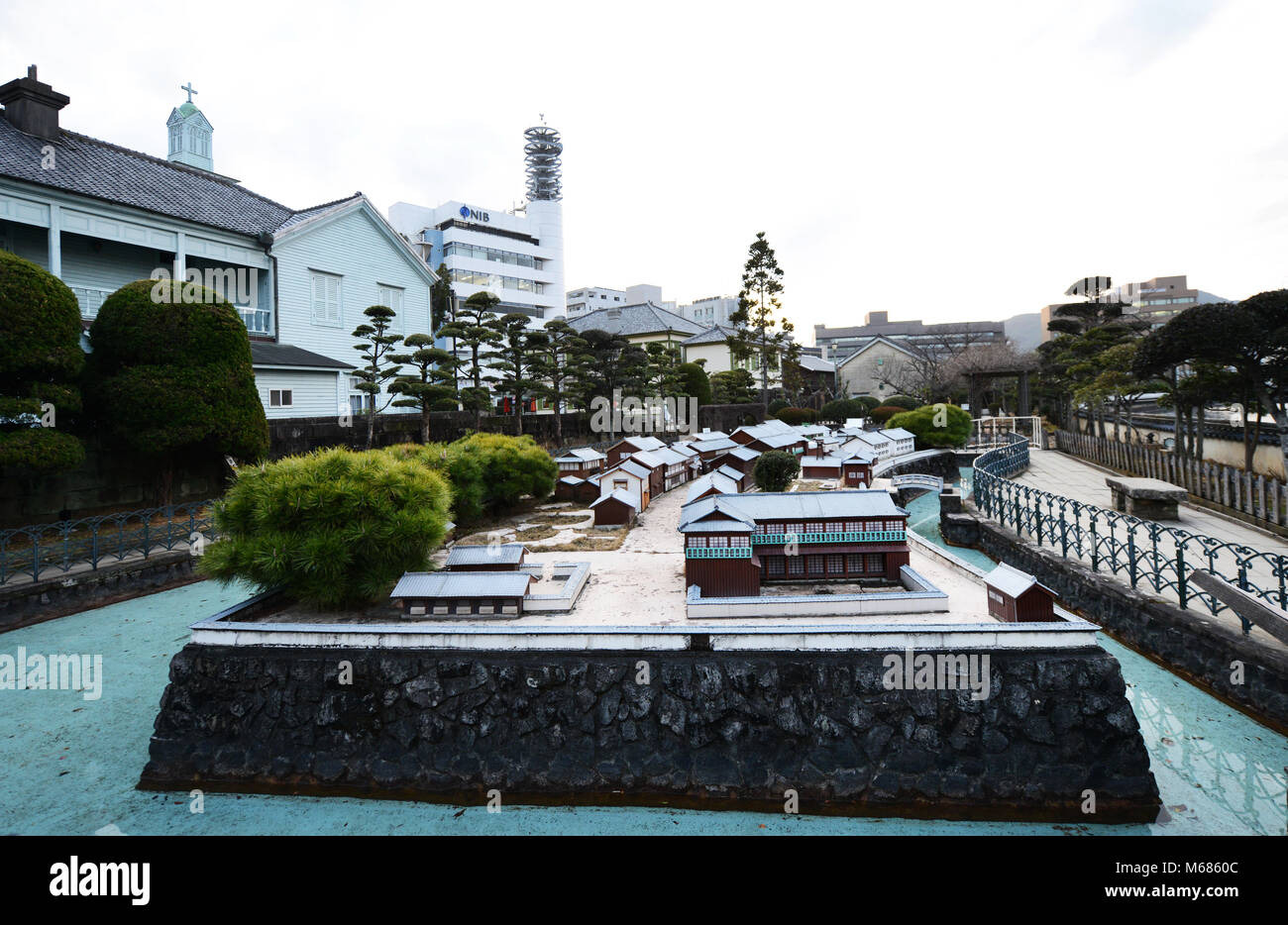 Dejima  was a Dutch trading post notable for being the single place of direct trade between Japan and the outside world during the Edo period. Stock Photo
