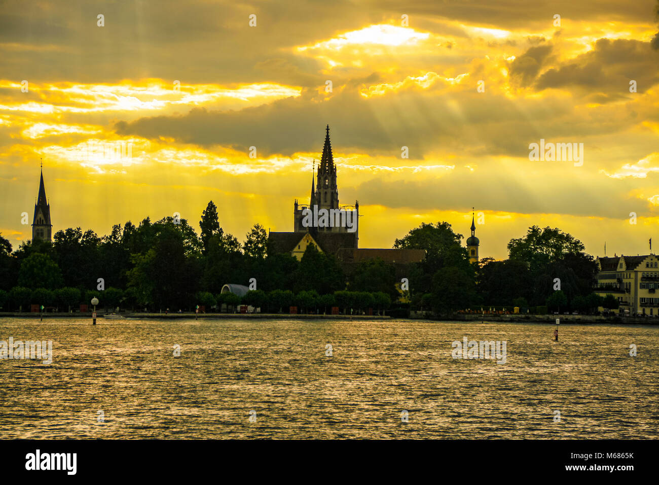 Scenic sunset and View of the old town of Konstanz on Constance lake, with  the skyline of cathedral, Bodensee, Germany Stock Photo - Alamy