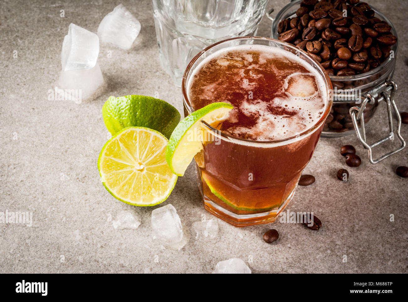 Espresso Tonic, refreshment summer drink with tonic water, lime and