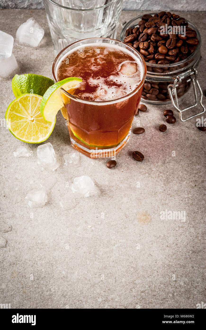 Espresso Tonic, refreshment summer drink with tonic water, lime and