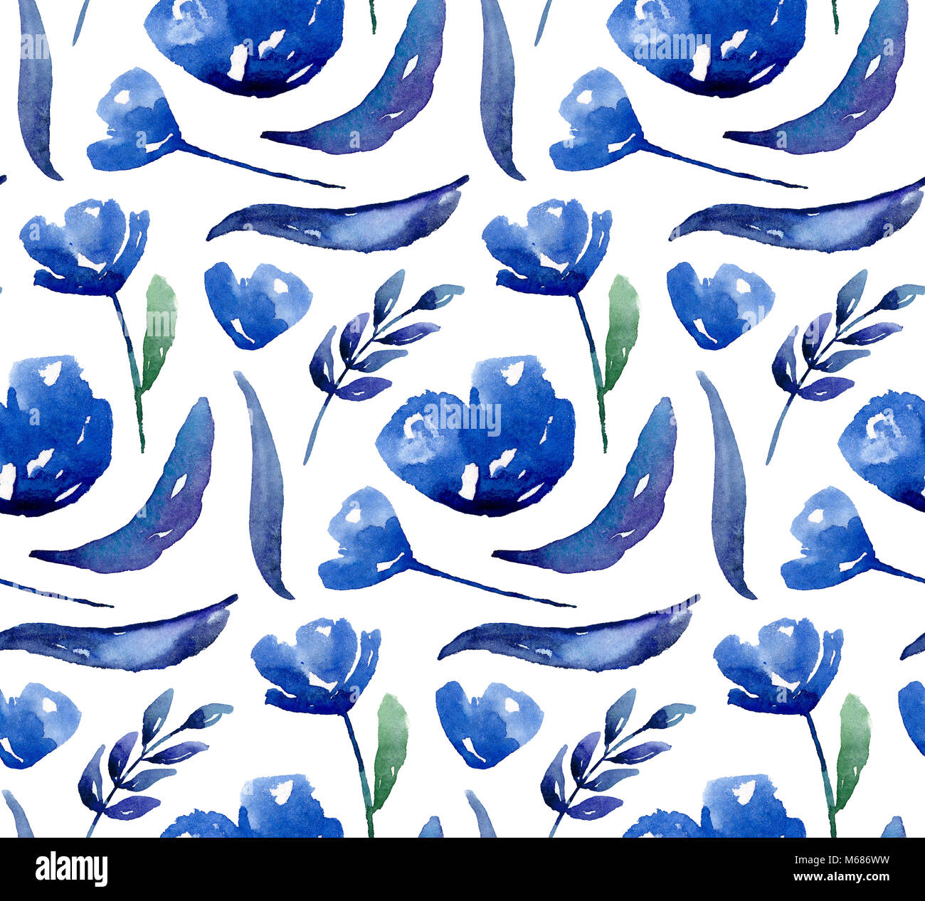 Blue flowers pattern. Watercolor floral navy background Stock Photo - Alamy