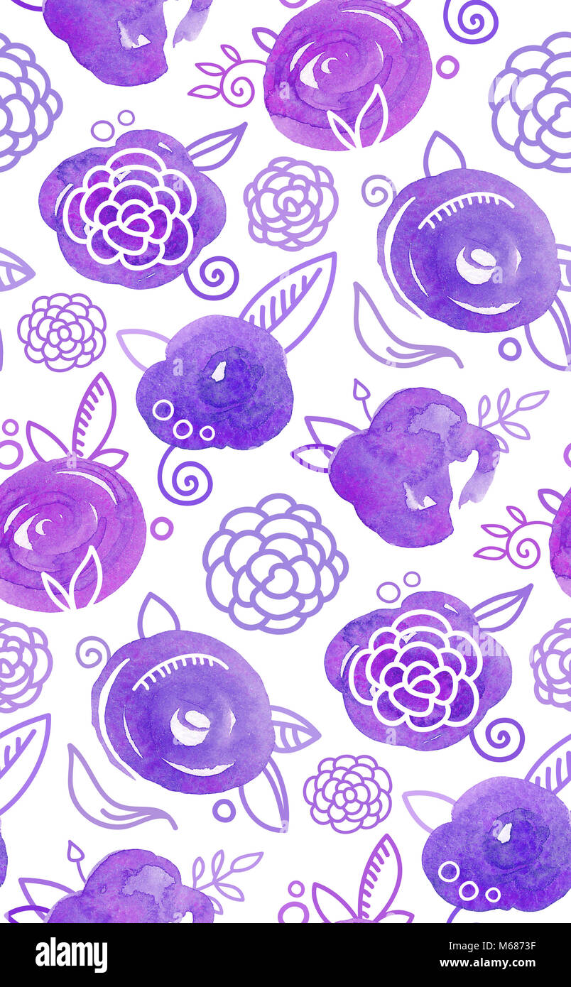 Purple watercolor flowers hi-res stock photography and images - Alamy
