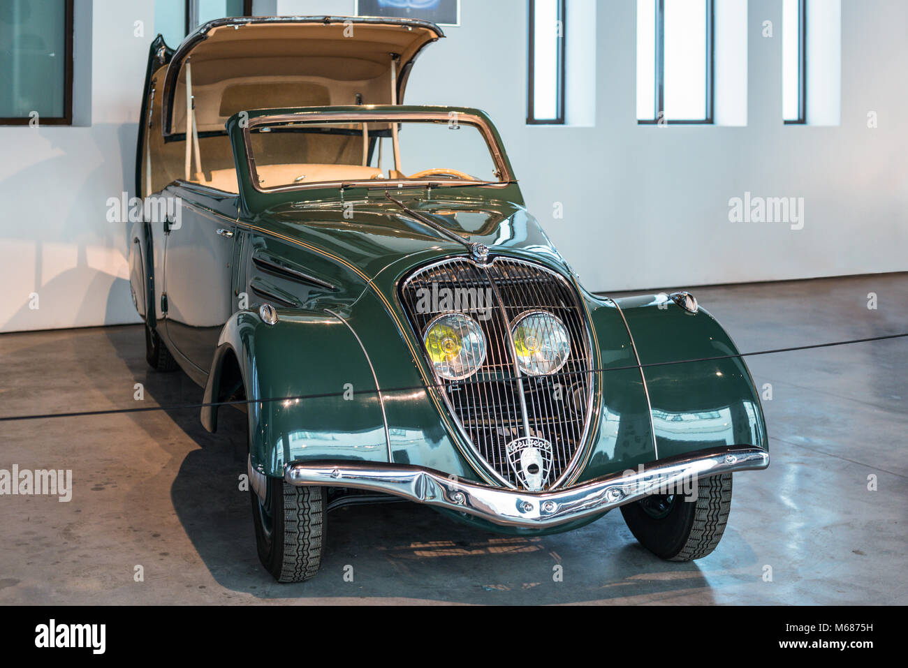 Malaga, Spain - December 7, 2016: Vintage Peugeot Eclipse France 1937 car displayed at Malaga Automobile and Fashion Museum in Spain. Stock Photo