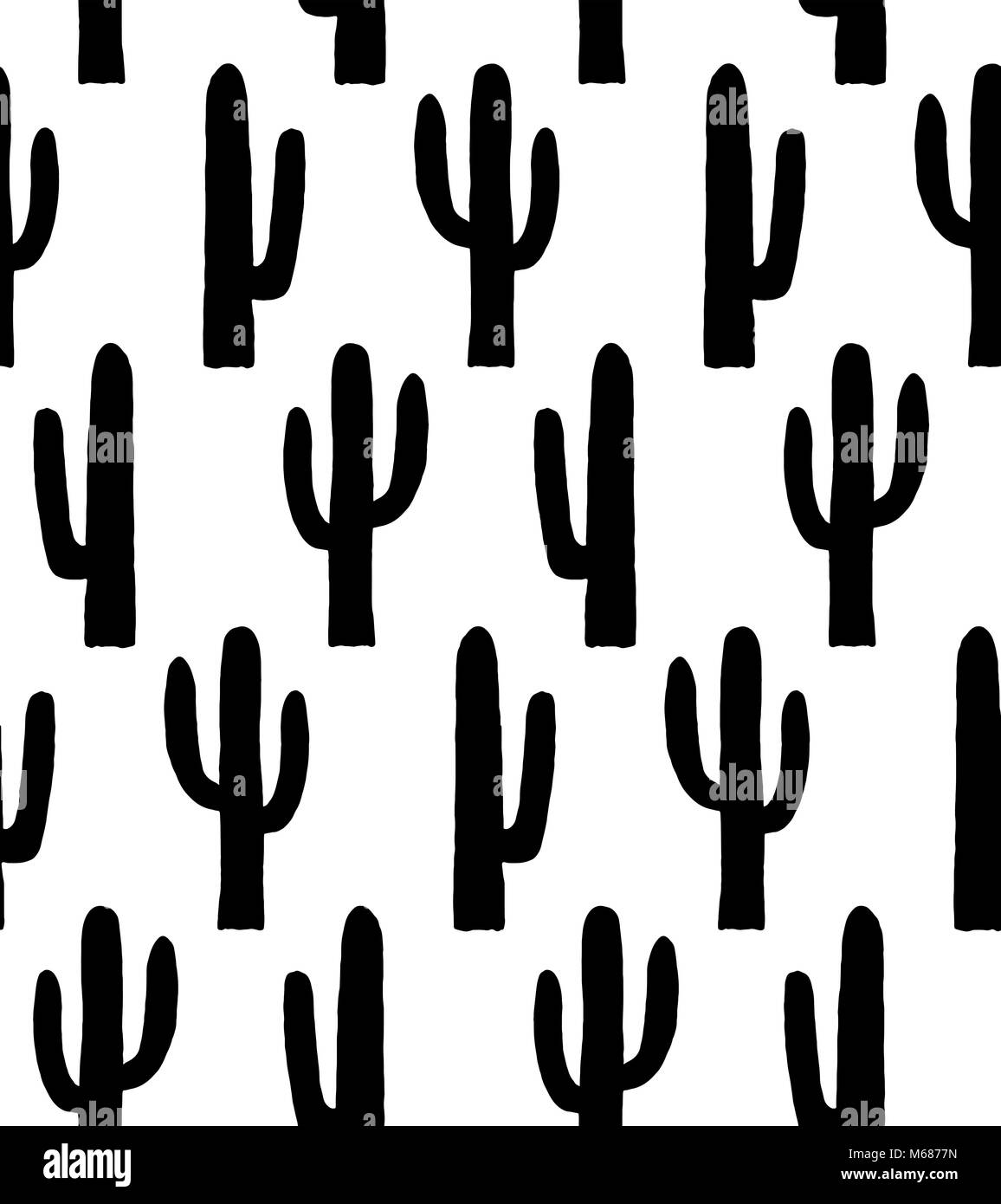 Black and white cactus pattern. Botanical background Stock Photo
