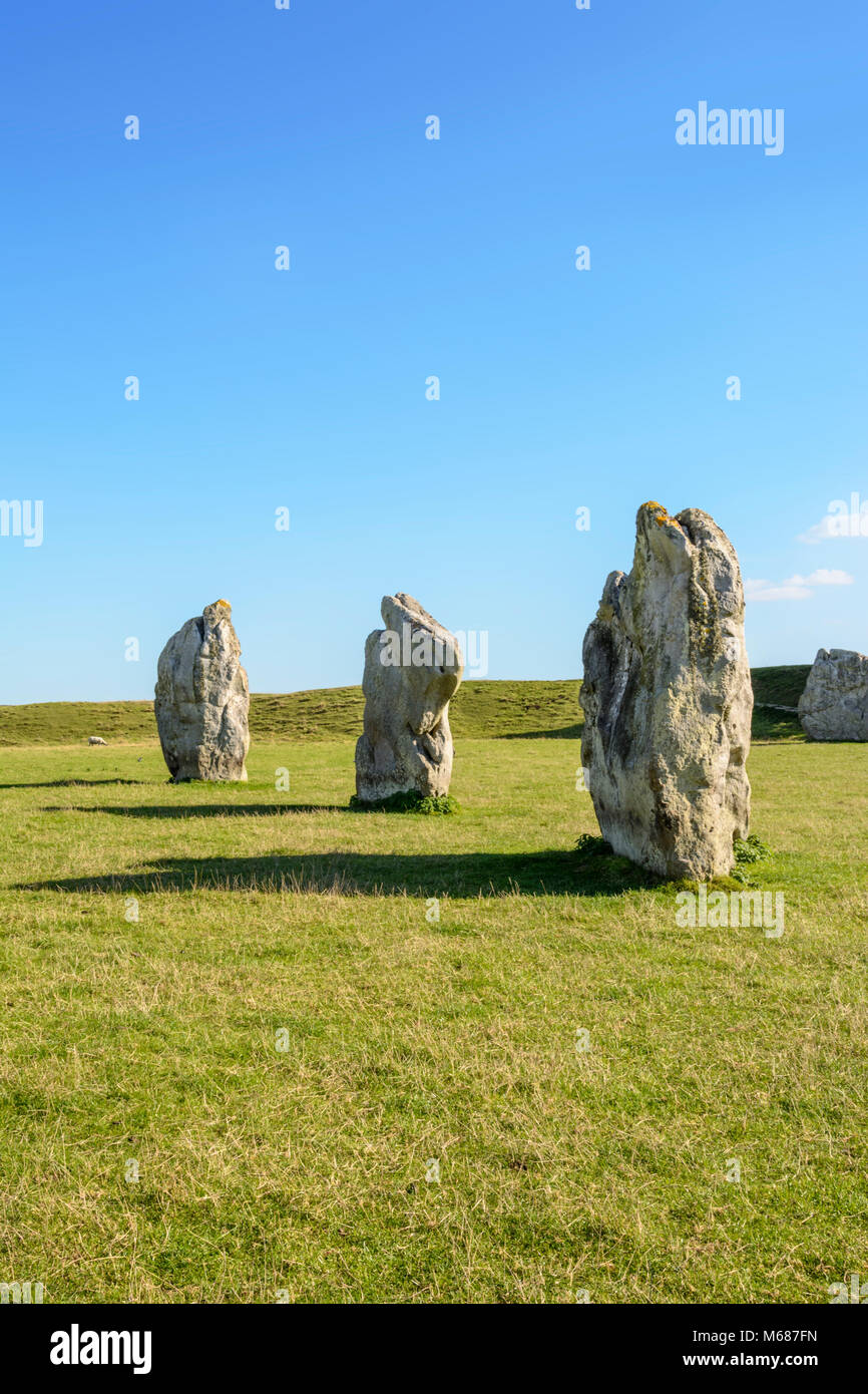 The standing stones of Avebury, a Neolithic henge which became a UNESCO World Heritage Site in 1986, Avebury, Wiltshire, England, UK Stock Photo