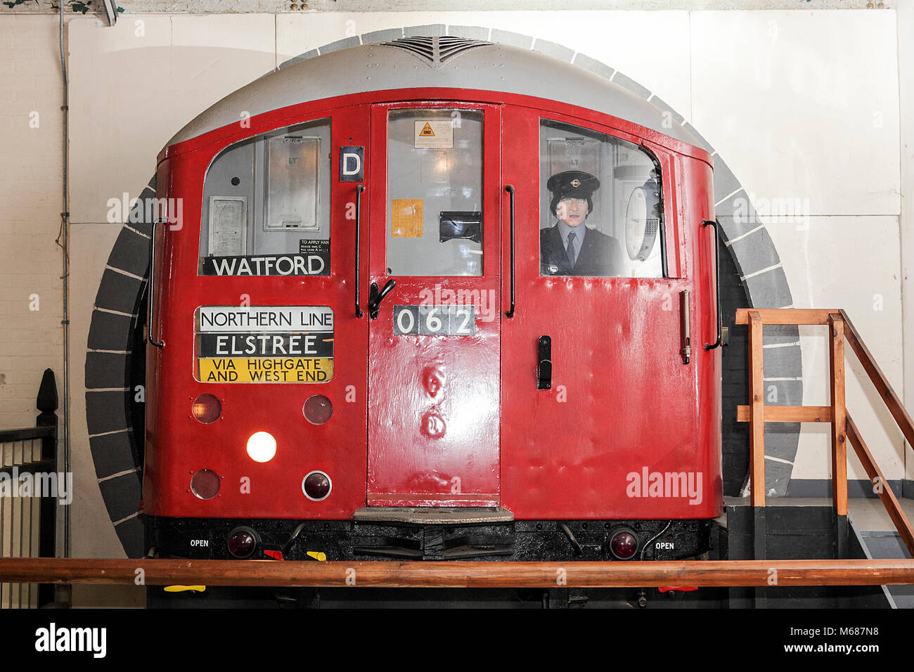 One of (4) images in this set recording railway baggage, tube train and Quainton Rd Station Platform. Stock Photo