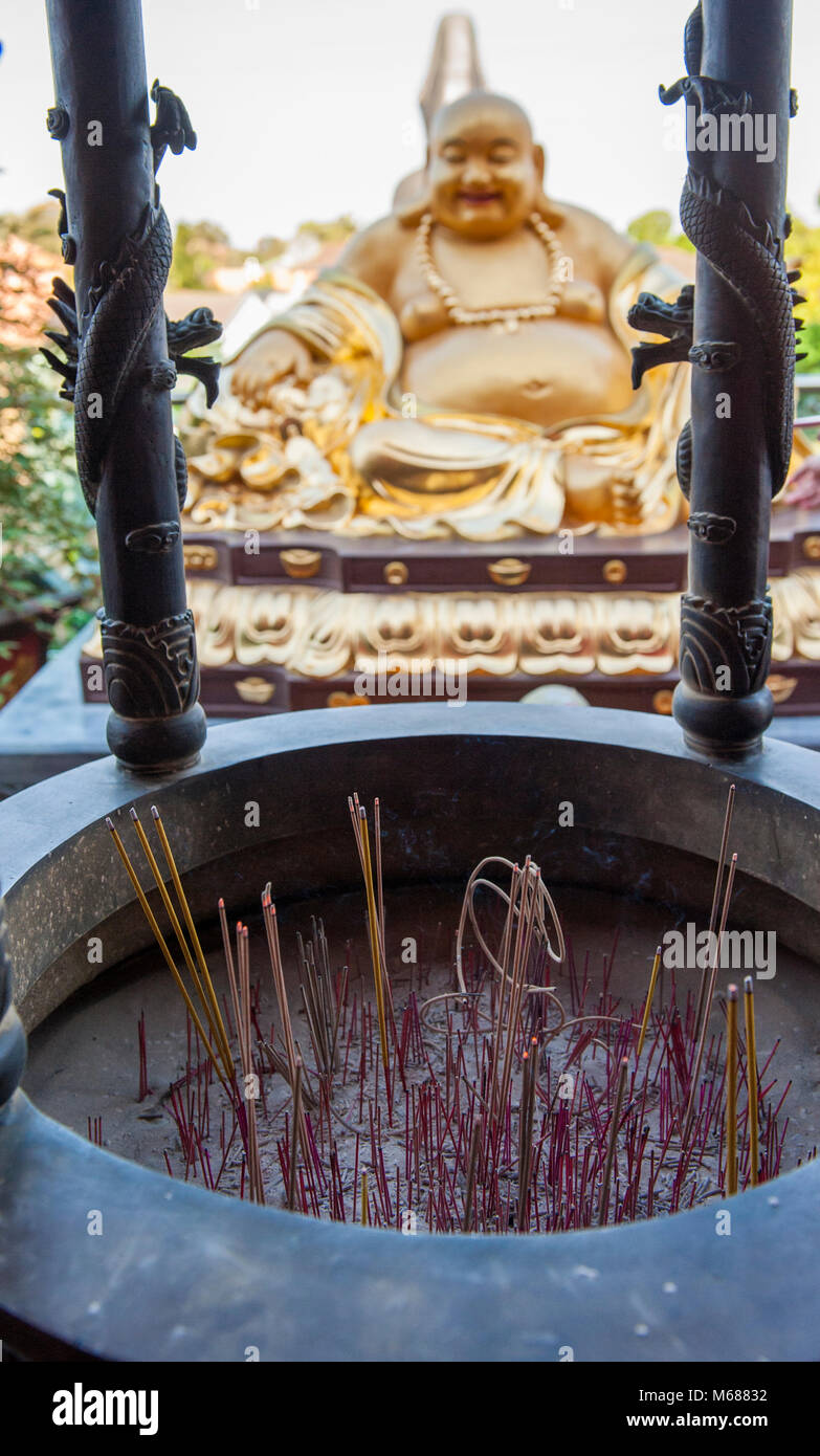 Incense offering to Maitreya Buddha during Lunar New Year celebrations 2018 at Pho Minh Temple