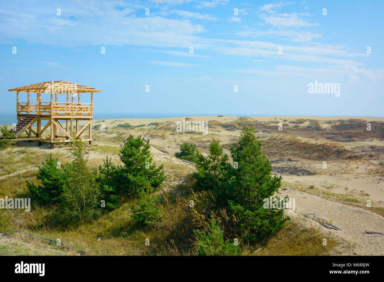 The observation deck on the sand dune, Curonian spit, Kaliningrad region Stock Photo