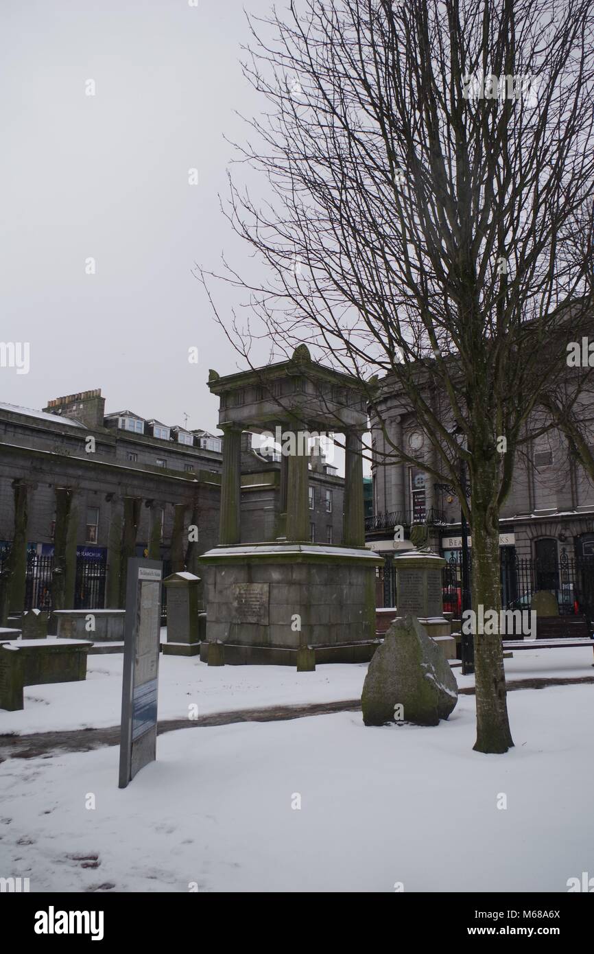 Snowy Graveyard, St Nicholas Kirk. Beast from the East, Snow Storm Emma