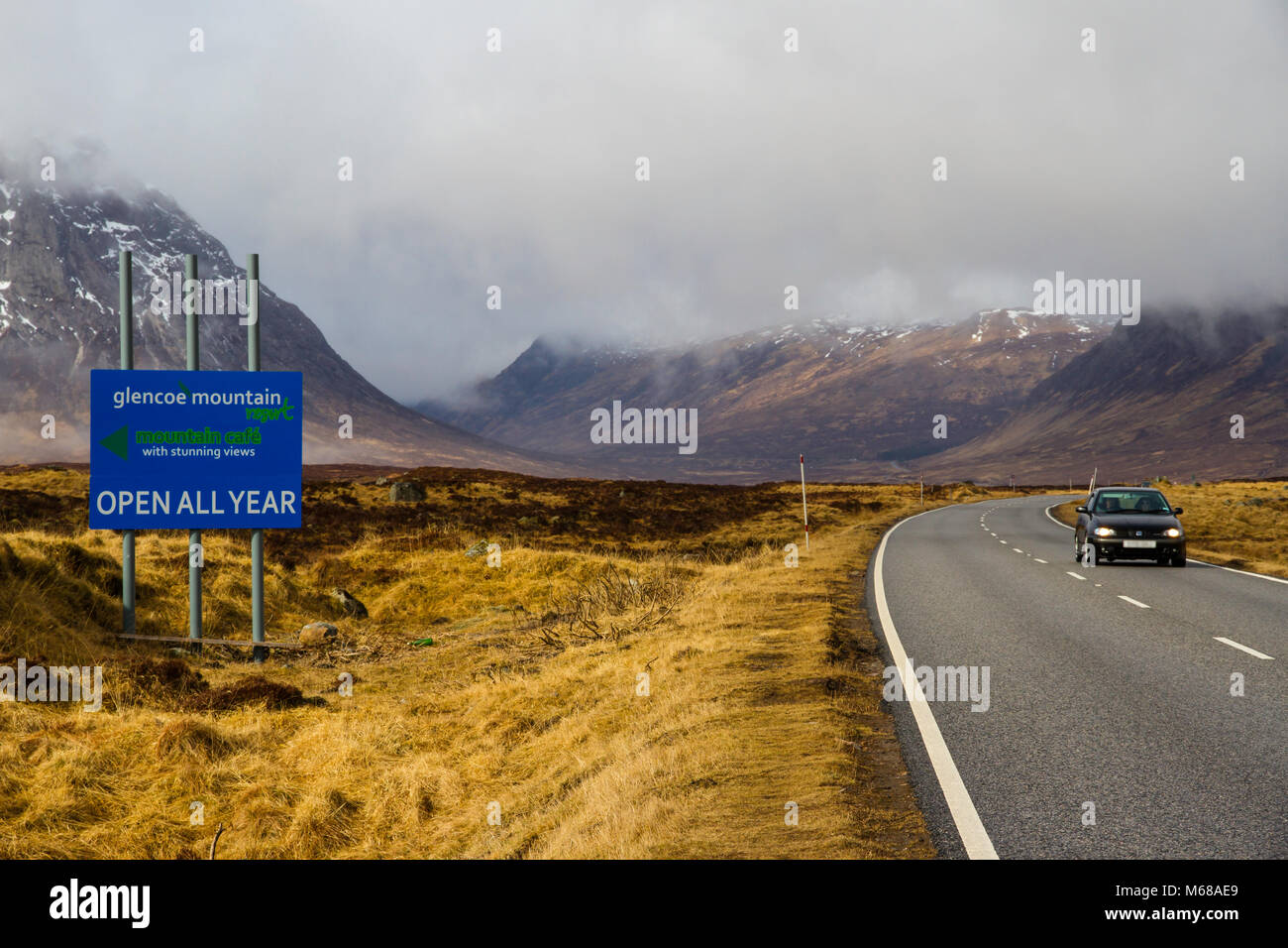 Sign for Glencoe Mountain Resort in Scotland. Stock Photo
