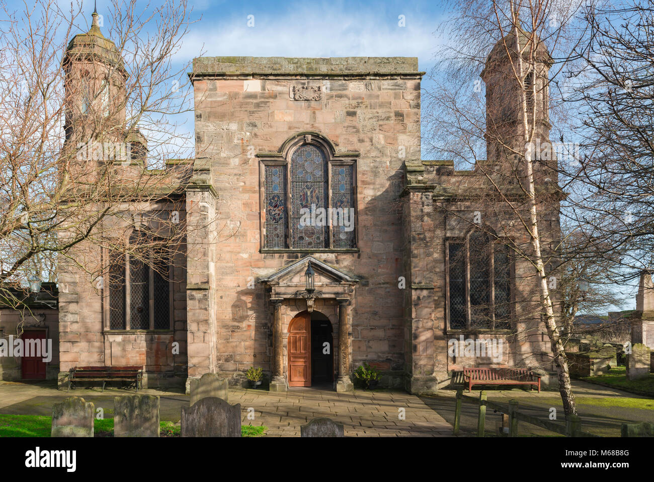 Berwick upon Tweed church,view of the entrance to the Holy Trinity Parish Church in the border town of Berwick upon Tweed, Northumberland, England, UK Stock Photo