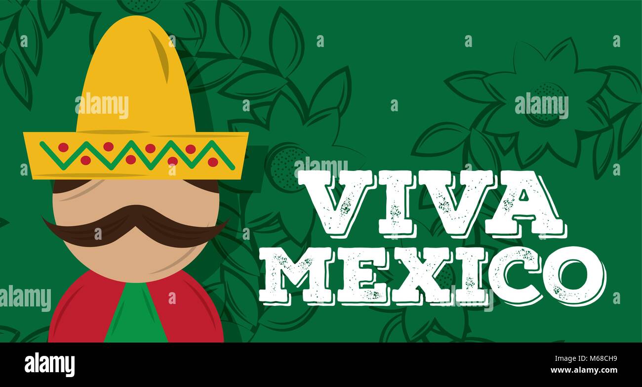 viva mexico man mexican with mustache hat banner vector illustration ...